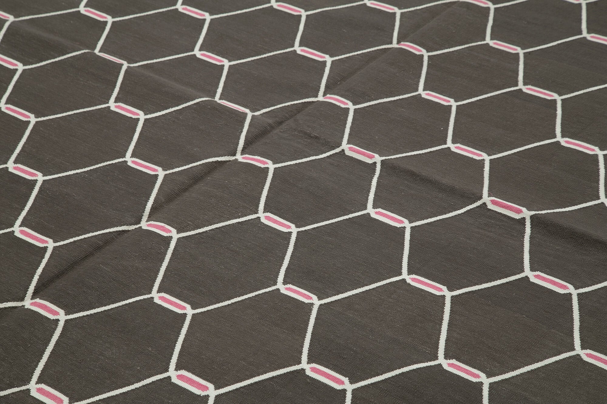 Handmade Area Rug - Geometric Brown Cotton Wool Vintage Turkish Carpet 9'1" x 11'7"