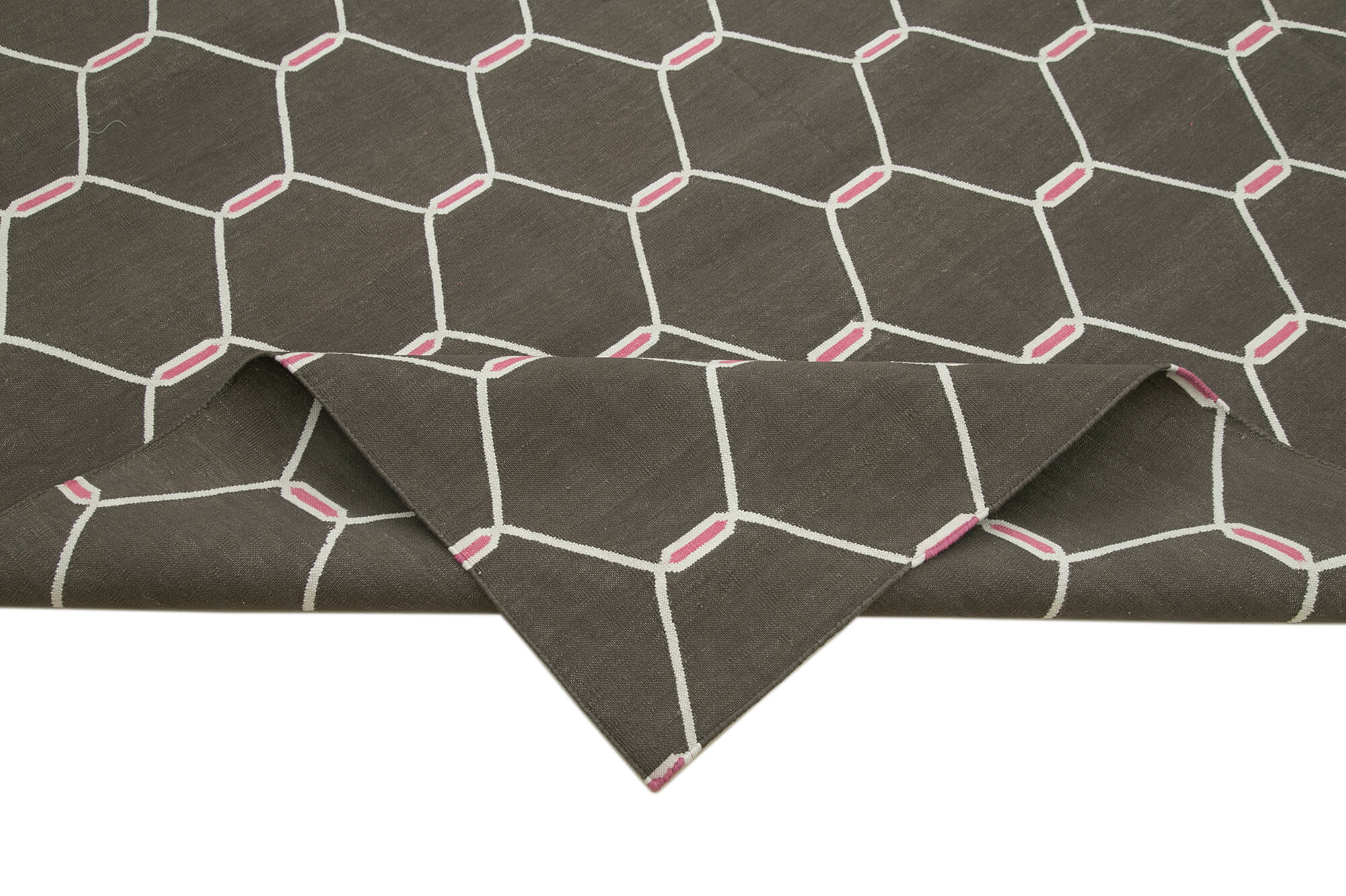 Handmade Area Rug - Geometric Brown Cotton Wool Vintage Turkish Carpet 9'1" x 11'7"