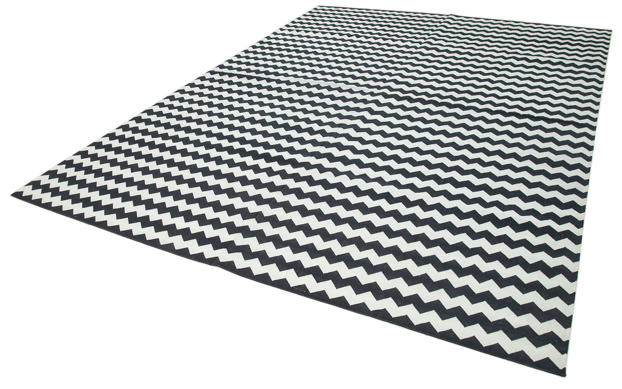 Handmade Area Rug - Black Geometric Cotton Wool Rug, Durable Soft Texture 8'10''x11'10''