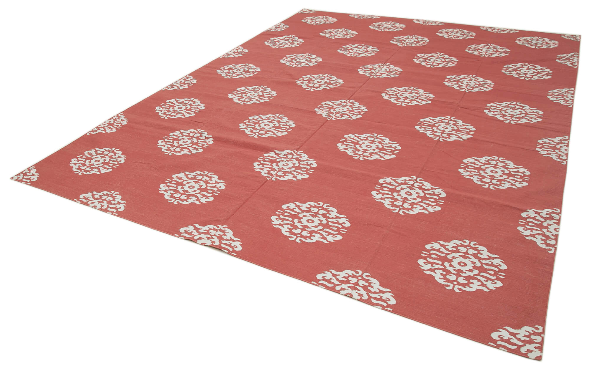 Handmade Wool Area Rug – Red Geometric Cotton Wool Rug 8'10'' x 11'10''