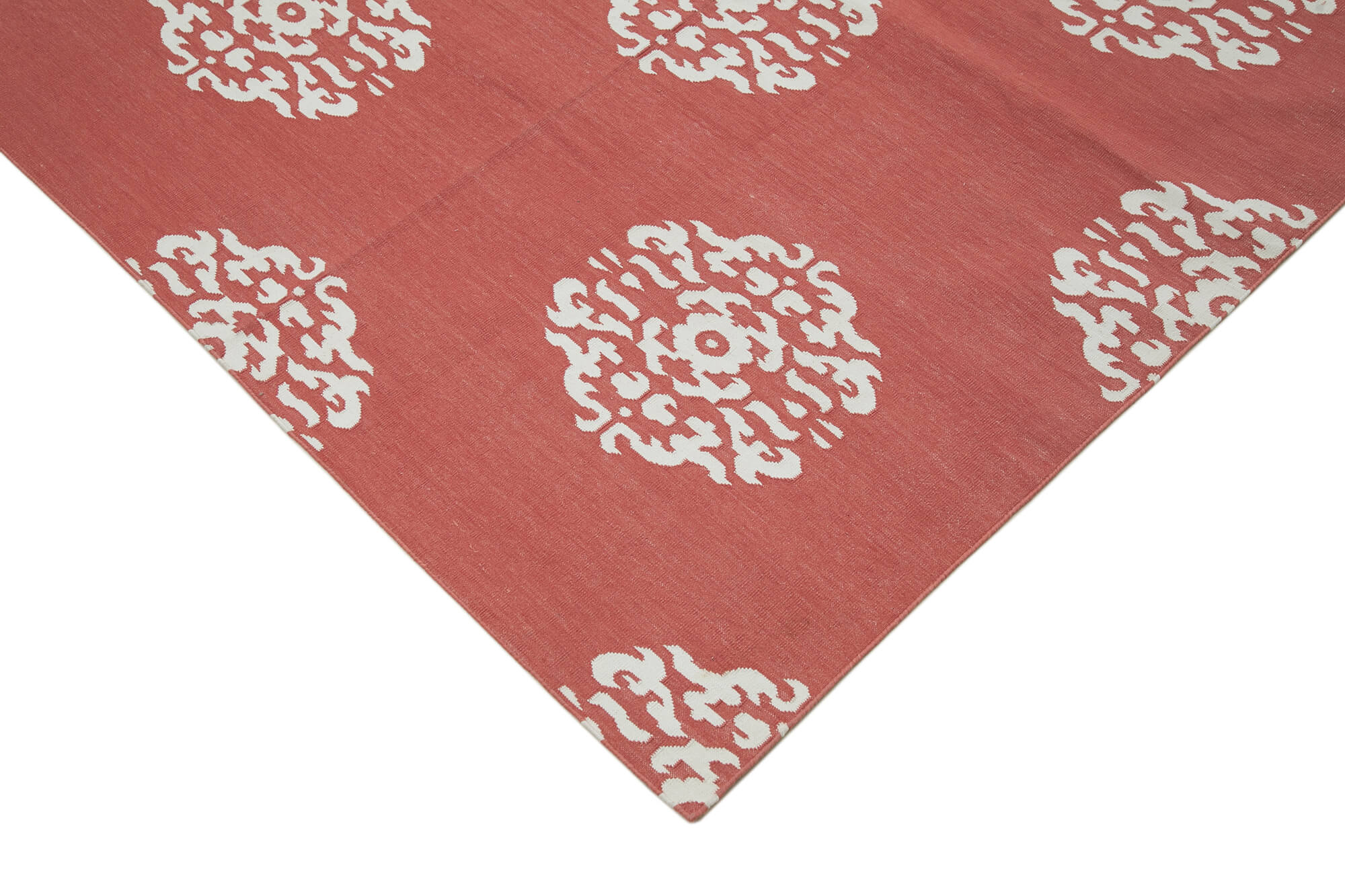 Handmade Wool Area Rug – Red Geometric Cotton Wool Rug 8'10'' x 11'10''
