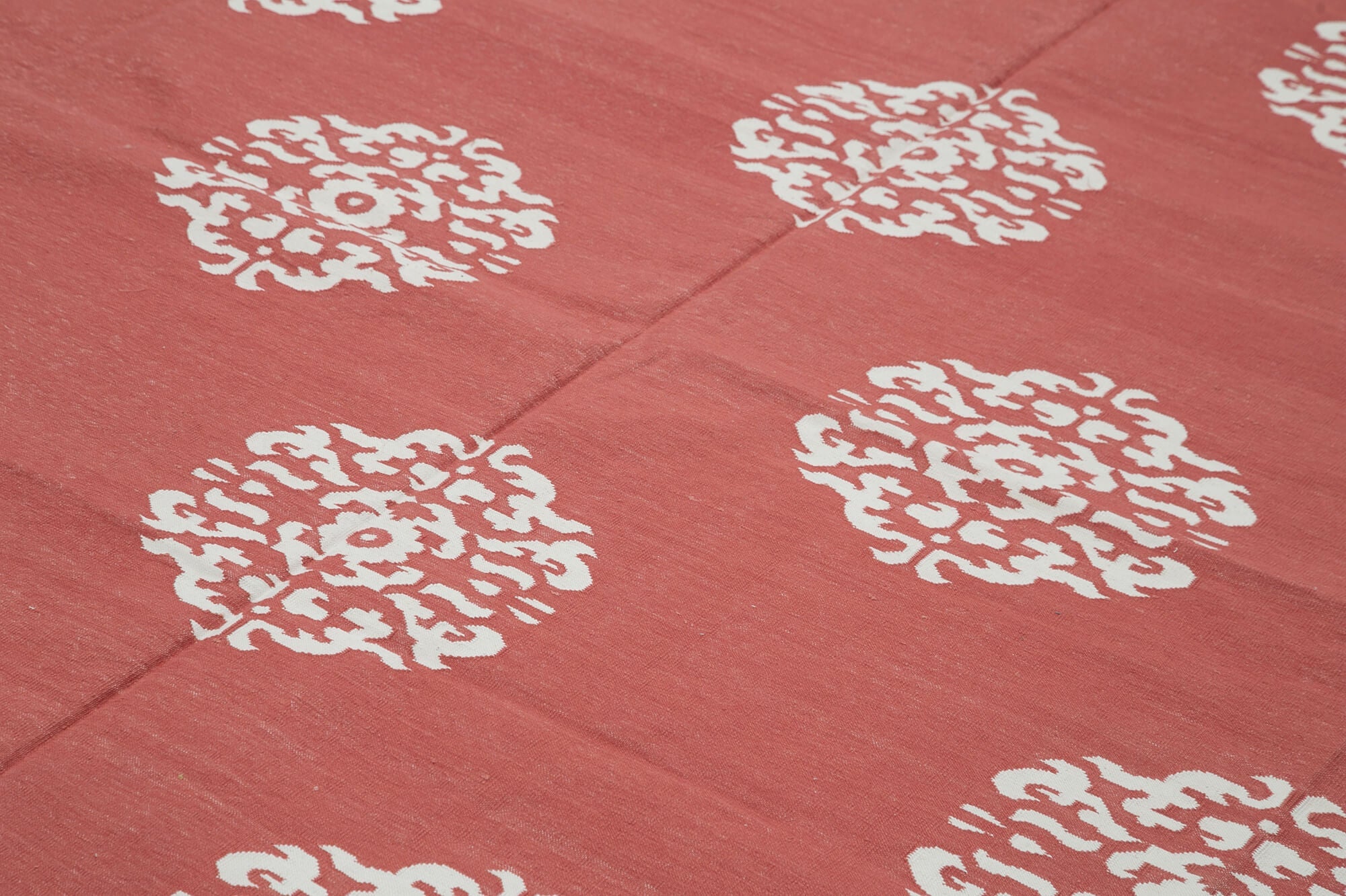 Handmade Wool Area Rug – Red Geometric Cotton Wool Rug 8'10'' x 11'10''