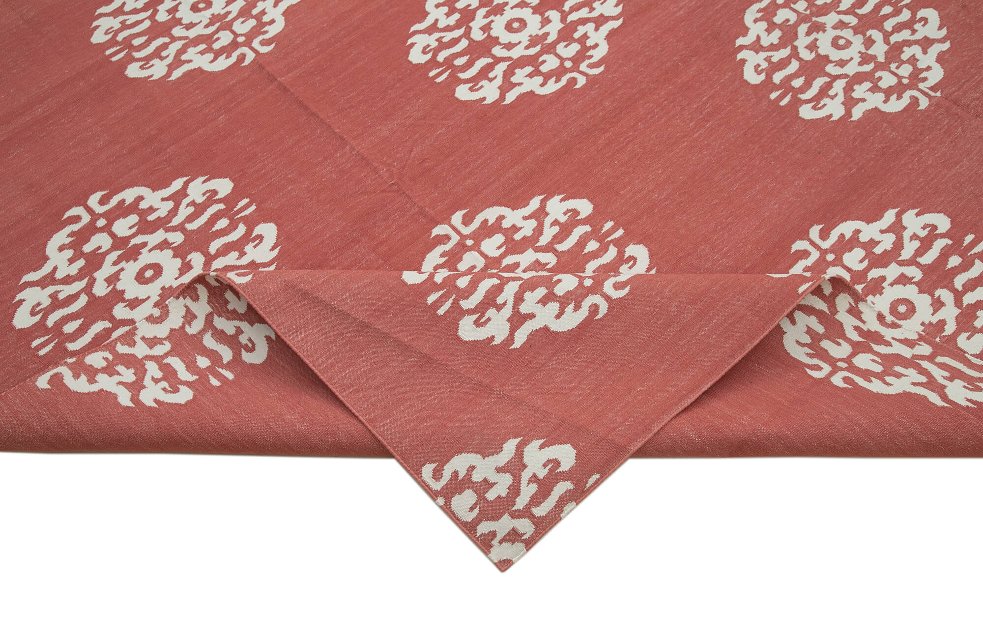 Handmade Wool Area Rug – Red Geometric Cotton Wool Rug 8'10'' x 11'10''