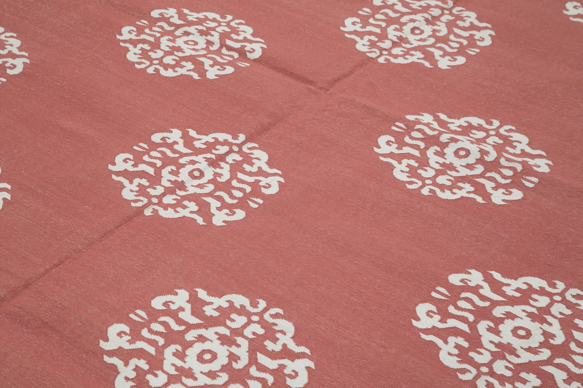 Handmade Area Rug - Red Geometric Cotton Wool Carpet 9'1'' x 11'7'' | Durable Hand Knotted Rug