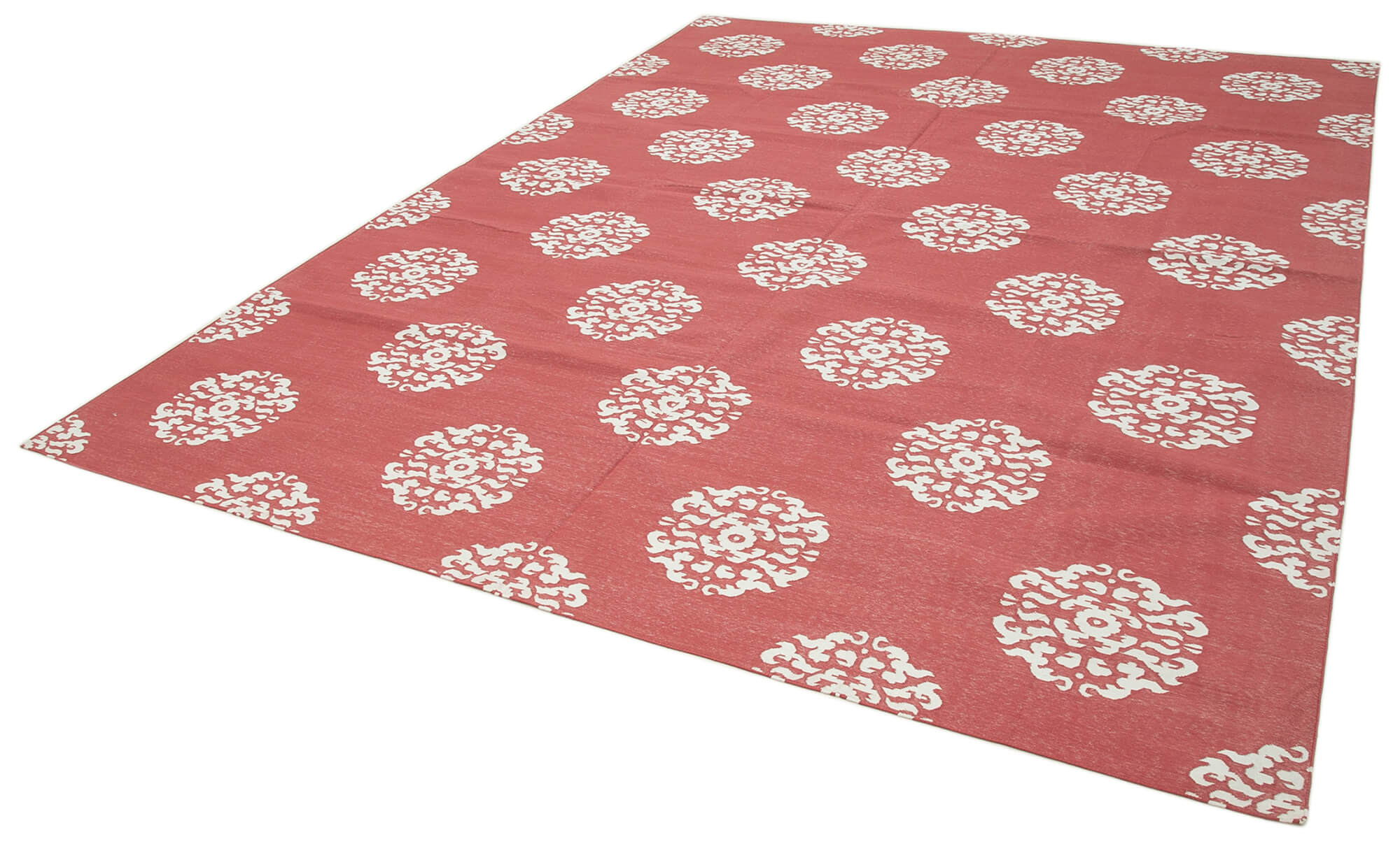 Handmade Wool Area Rug - Red Geometric Pattern Cotton Wool Rug 9'1" x 11'10"