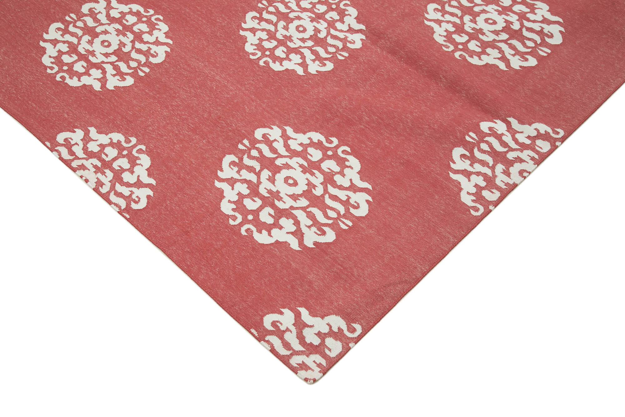 Handmade Wool Area Rug - Red Geometric Pattern Cotton Wool Rug 9'1" x 11'10"