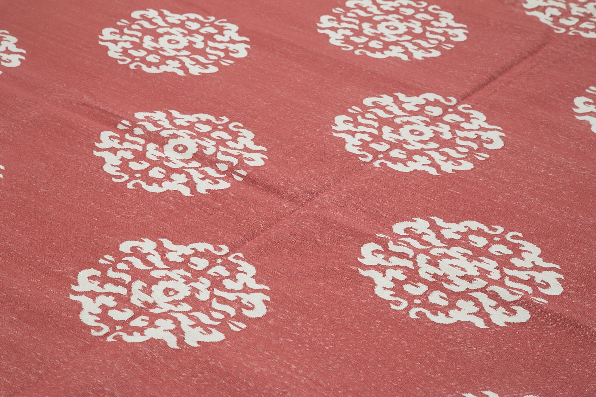 Handmade Wool Area Rug - Red Geometric Pattern Cotton Wool Rug 9'1" x 11'10"