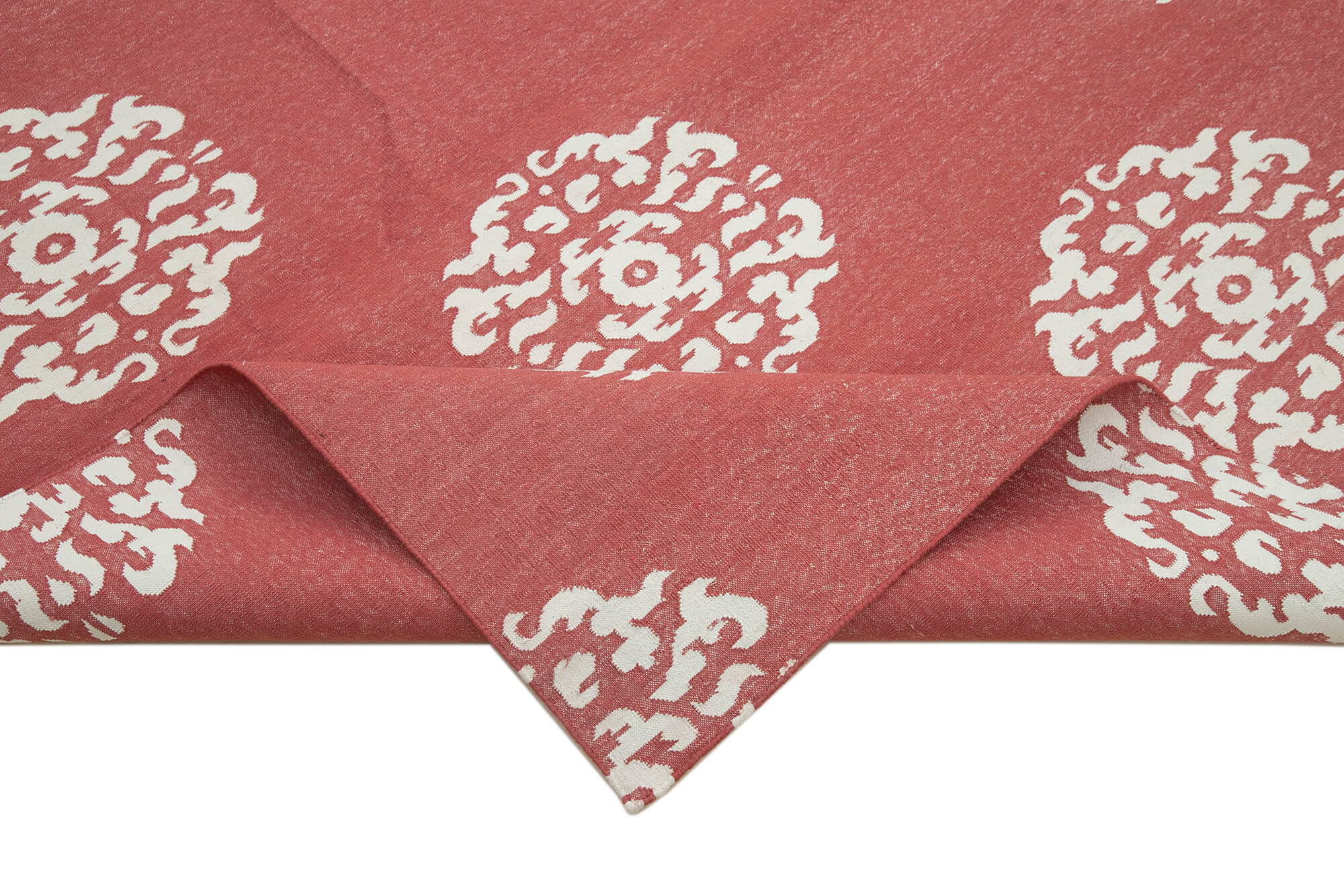 Handmade Wool Area Rug - Red Geometric Pattern Cotton Wool Rug 9'1" x 11'10"