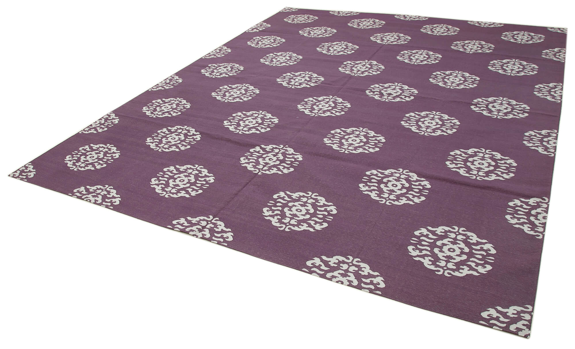 Handmade Area Rug - Purple Geometric Cotton Wool Rug 9'3" x 11'7" | Vintage Turkish Carpet