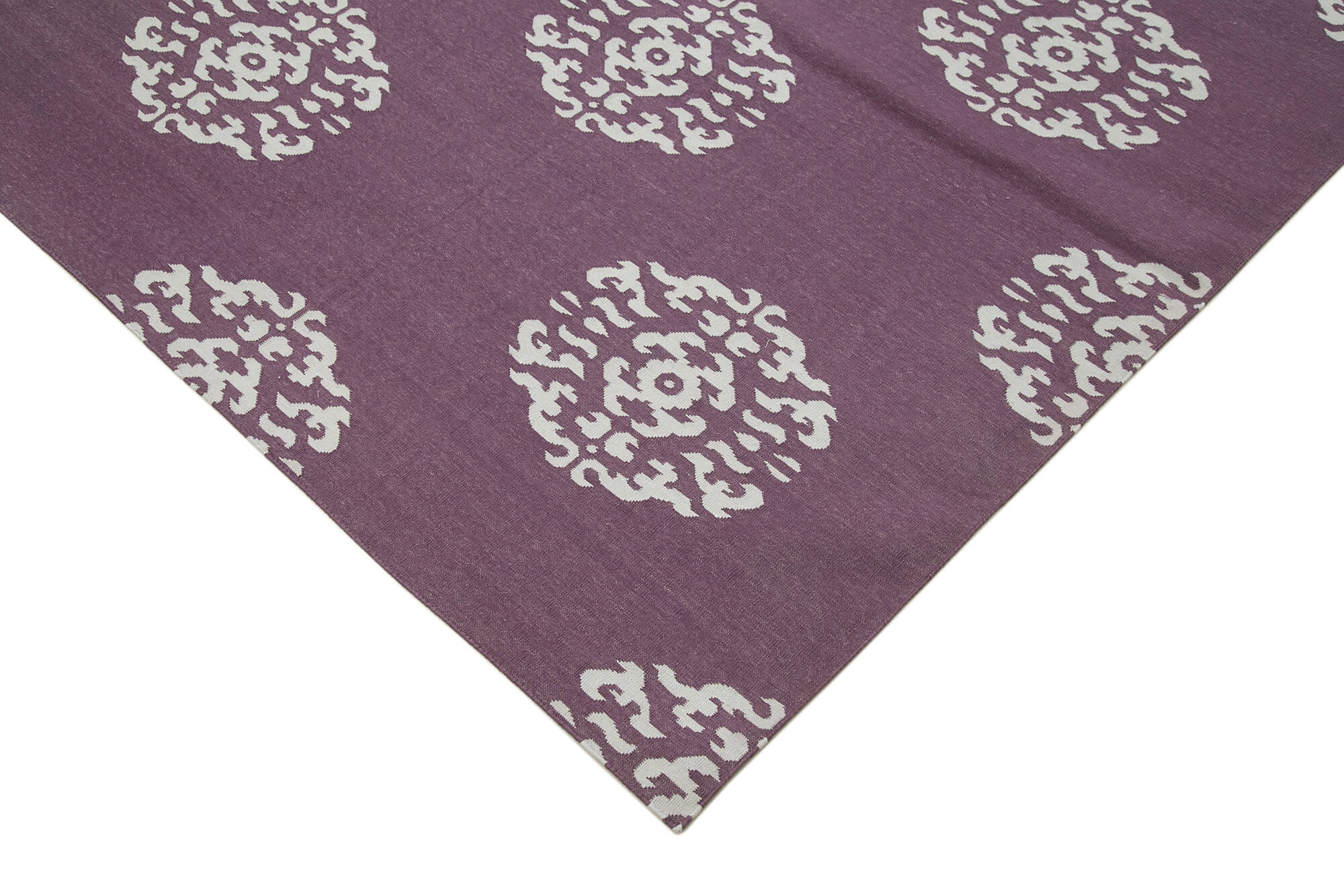 Handmade Area Rug - Purple Geometric Cotton Wool Rug 9'3" x 11'7" | Vintage Turkish Carpet