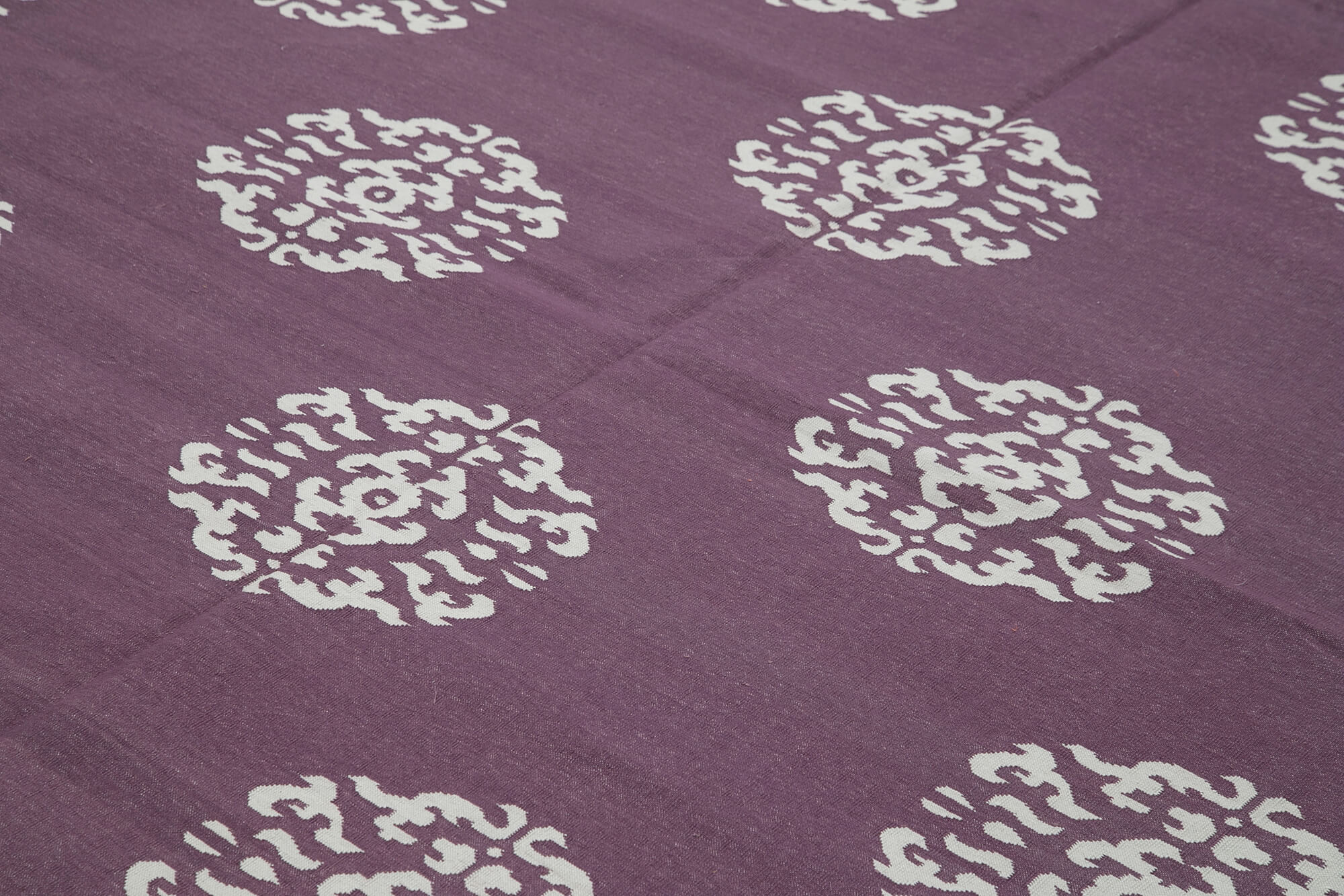 Handmade Area Rug - Purple Geometric Cotton Wool Rug 9'3" x 11'7" | Vintage Turkish Carpet