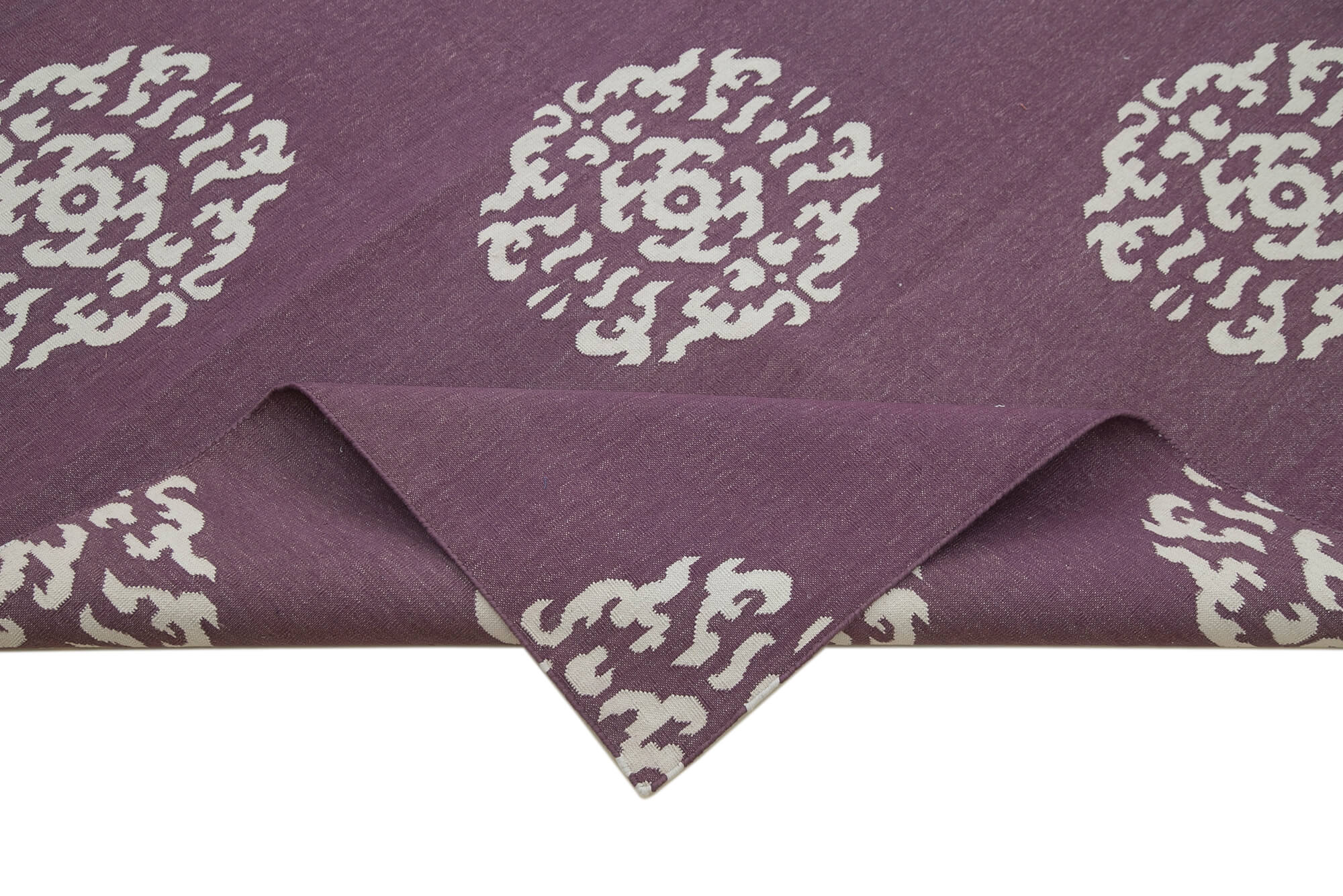 Handmade Area Rug - Purple Geometric Cotton Wool Rug 9'3" x 11'7" | Vintage Turkish Carpet