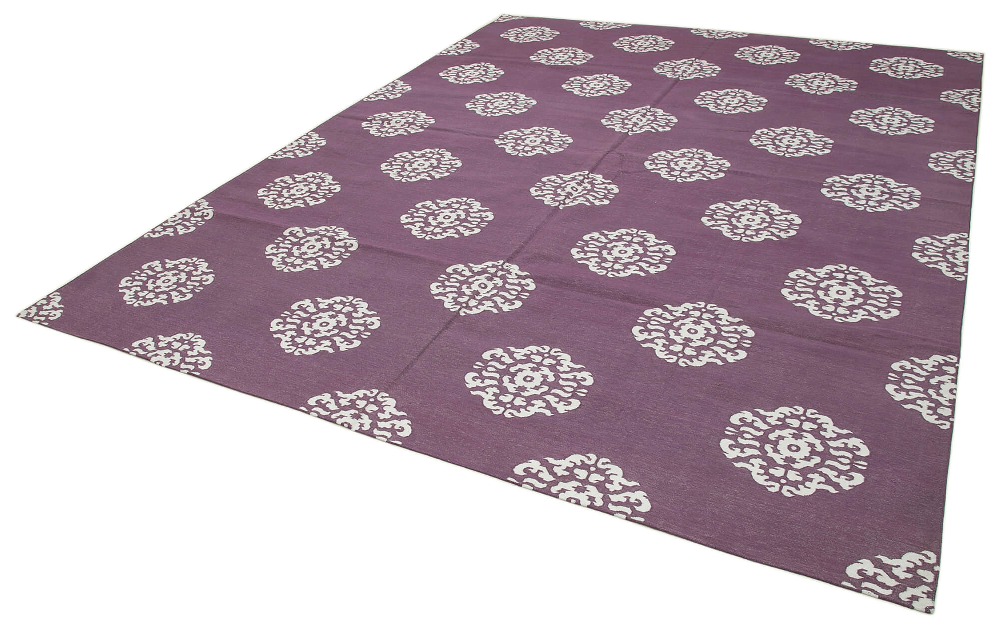 Handmade Area Rug - Purple Geometric Rug 9'1''x11'10'' | Durable Cotton Wool, Turkish Vintage Carpet