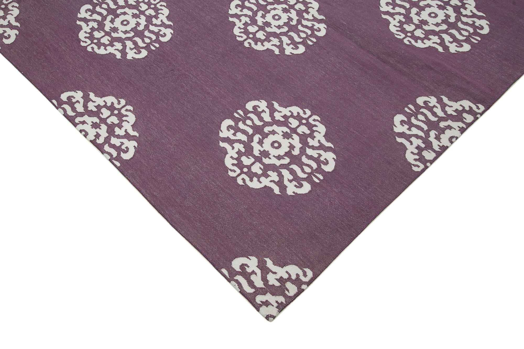 Handmade Area Rug - Purple Geometric Rug 9'1''x11'10'' | Durable Cotton Wool, Turkish Vintage Carpet