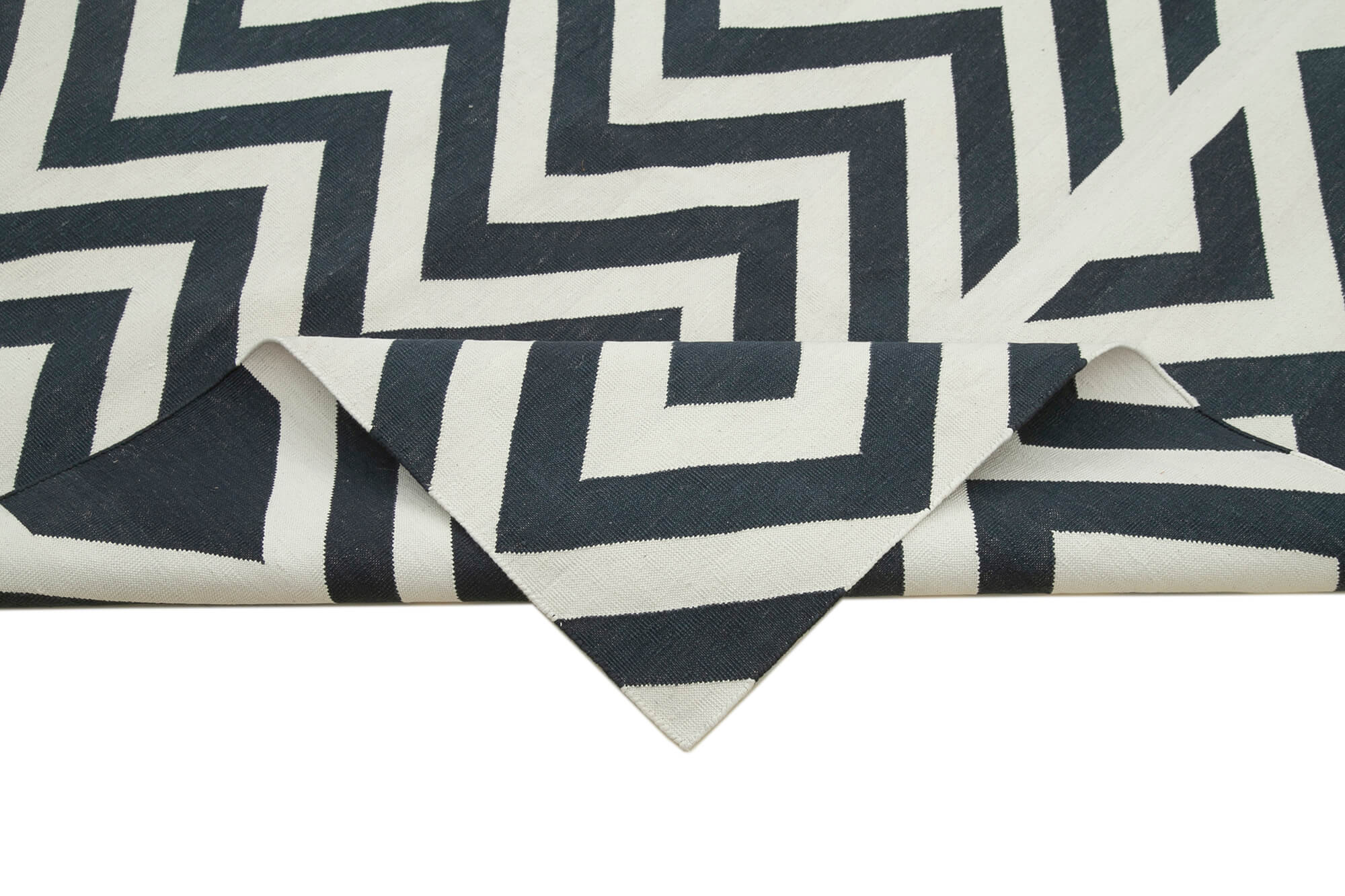 Handmade Area Rug – Black Geometric Cotton Wool Vintage Handwoven Carpet 9'1" x 11'11"