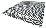 Handmade Area Rug - Black Geometric Cotton Wool Vintage Handwoven Carpet 9'5''x12'