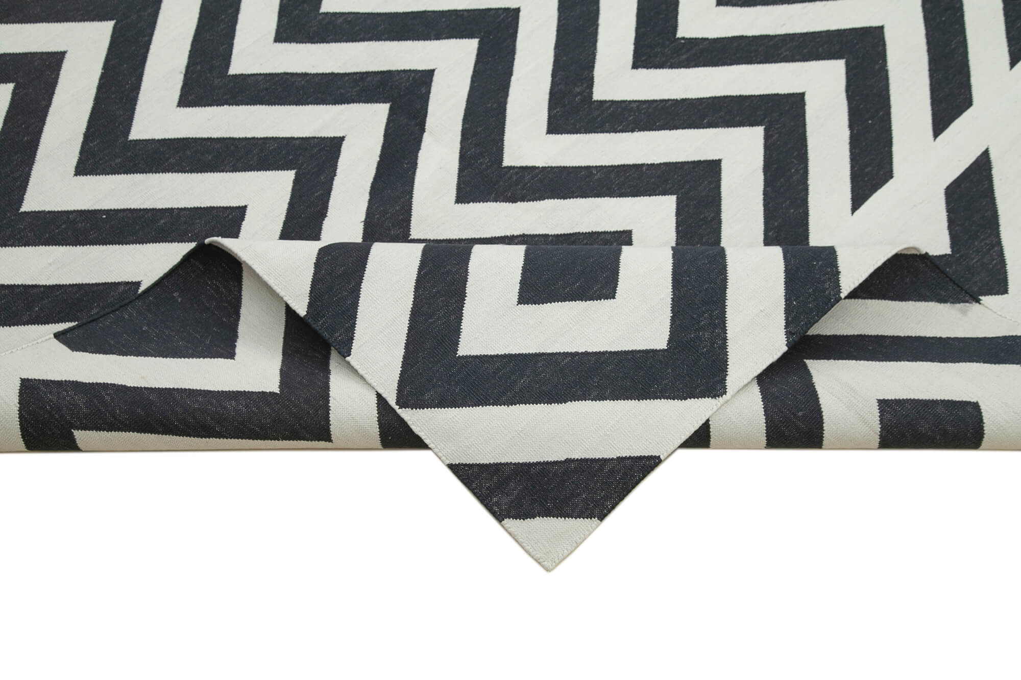 Handmade Area Rug - Black Geometric Cotton Wool Vintage Handwoven Carpet 9'5''x12'