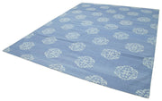 Handmade Area Rug - Blue Geometric Cotton Wool Rug 8'11'' x 11'9'' for Living Room