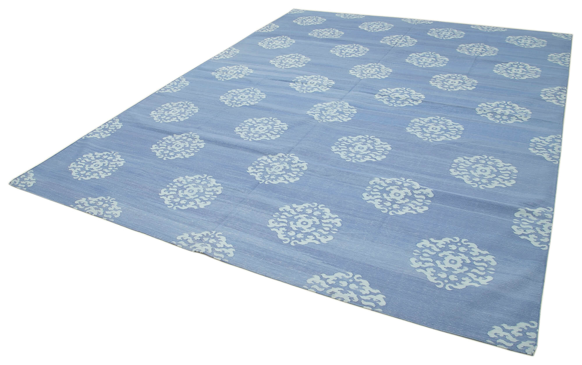 Handmade Area Rug - Blue Geometric Cotton Wool Rug 8'11'' x 11'9'' for Living Room