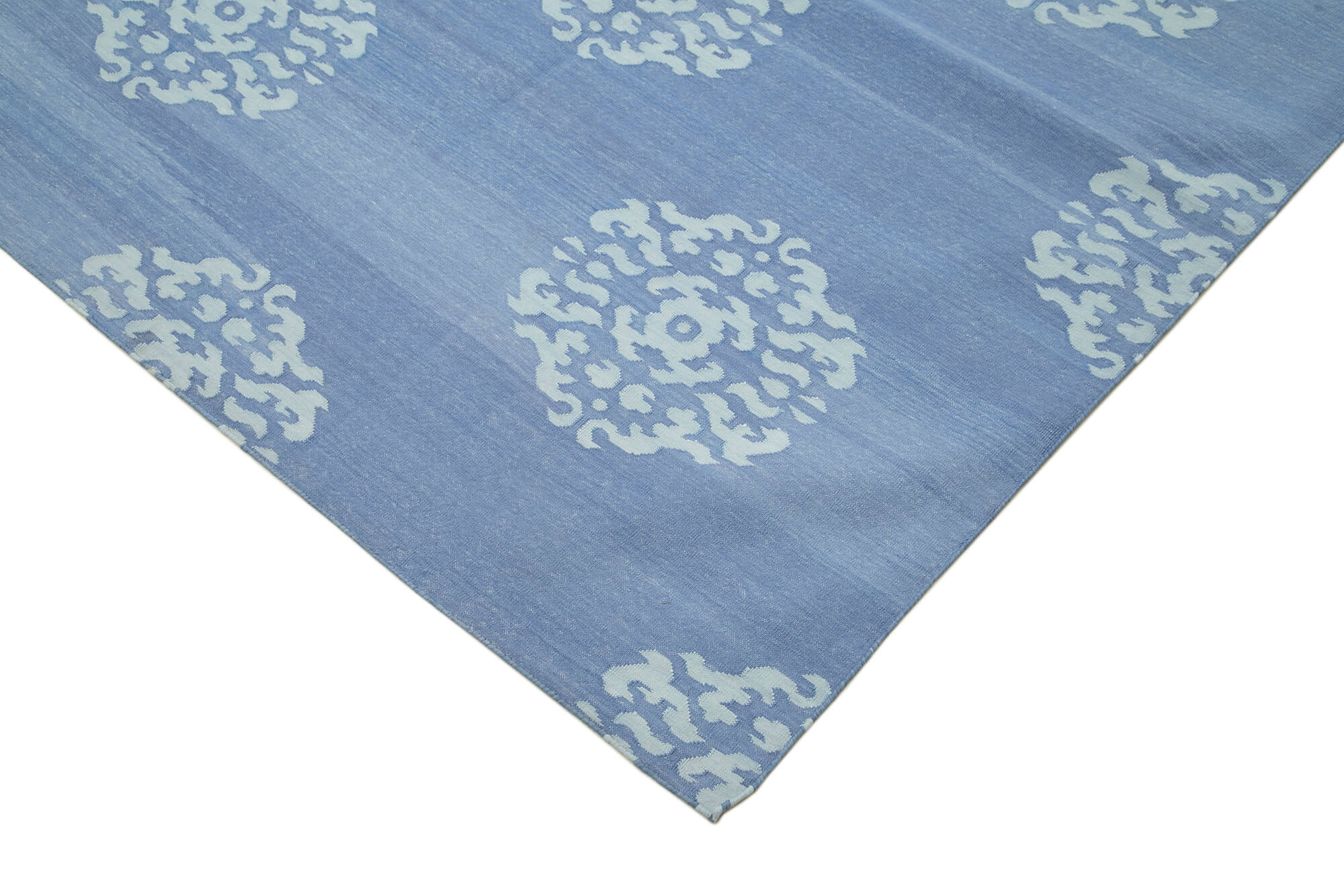 Handmade Area Rug - Blue Geometric Cotton Wool Rug 8'11'' x 11'9'' for Living Room