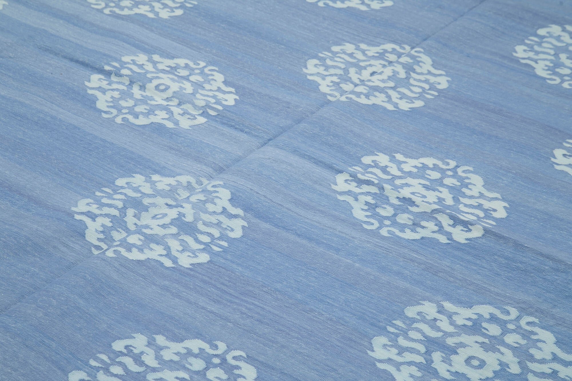Handmade Area Rug - Blue Geometric Cotton Wool Rug 8'11'' x 11'9'' for Living Room