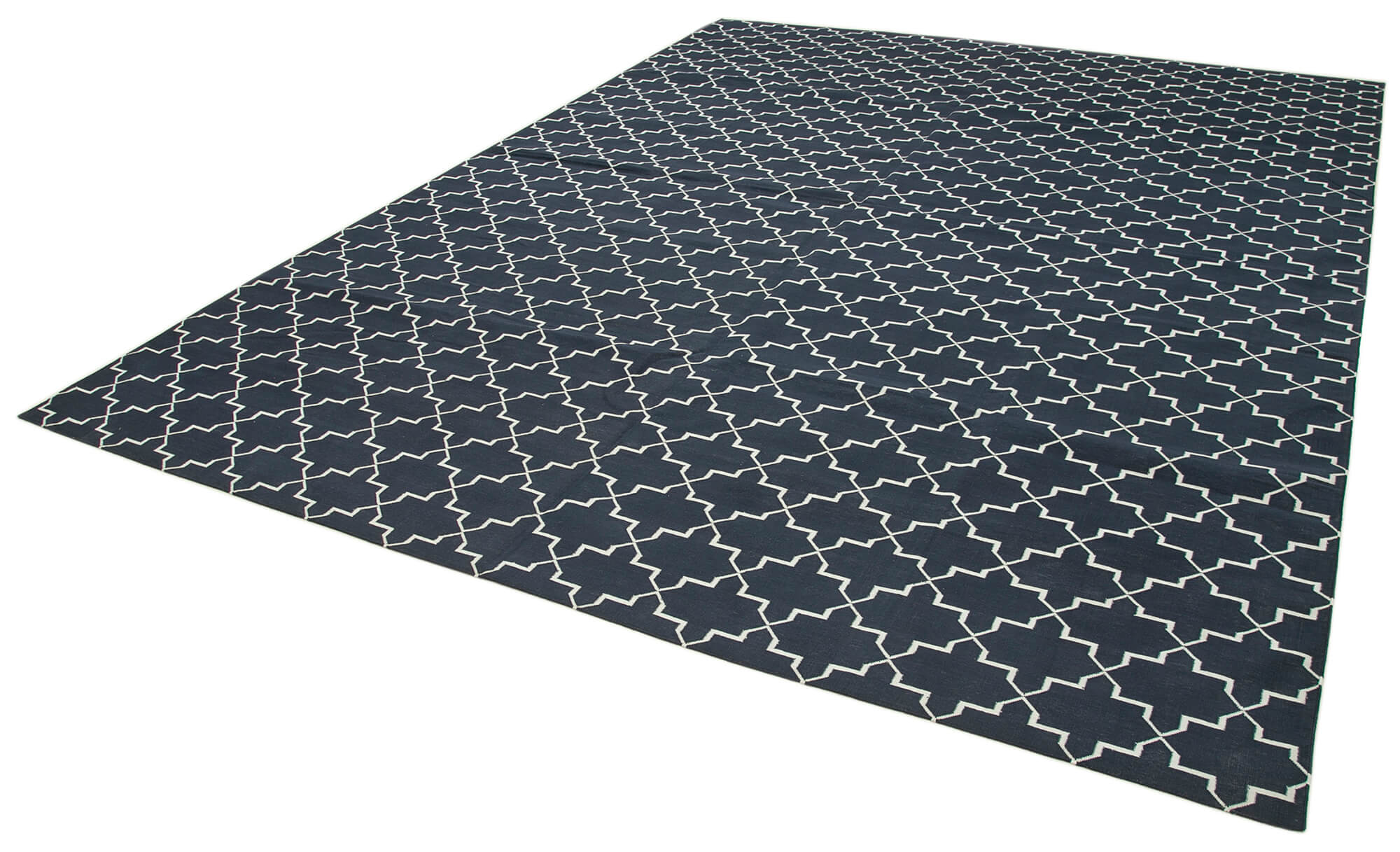 Handmade Area Rug - Black Geometric Cotton Wool Rug 9'1'' x 11'10''