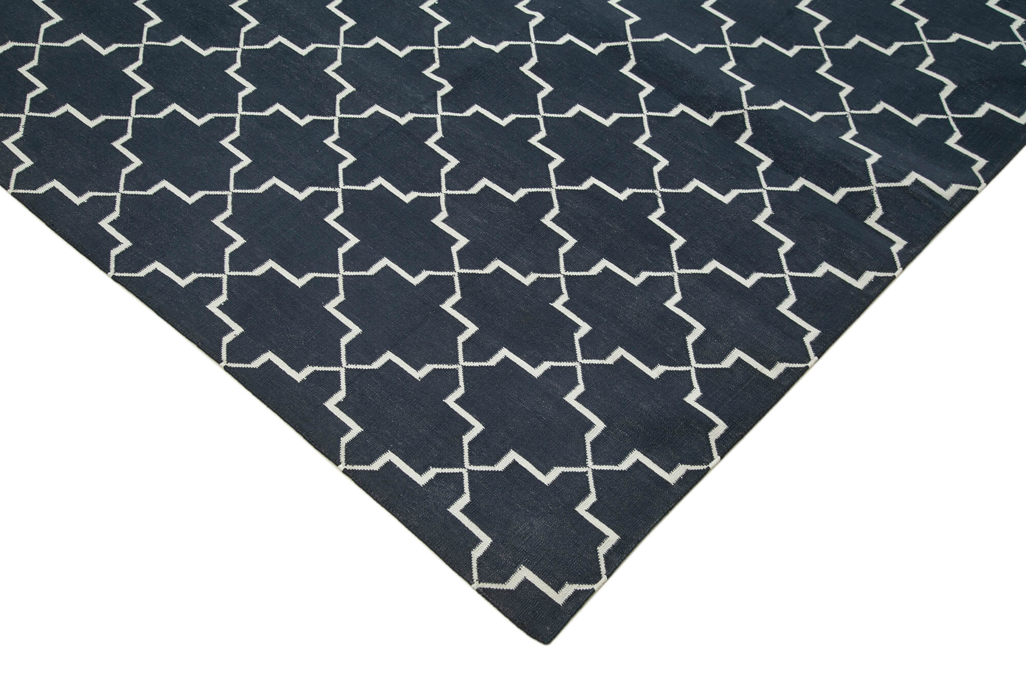 Handmade Area Rug - Black Geometric Cotton Wool Rug 9'1'' x 11'10''