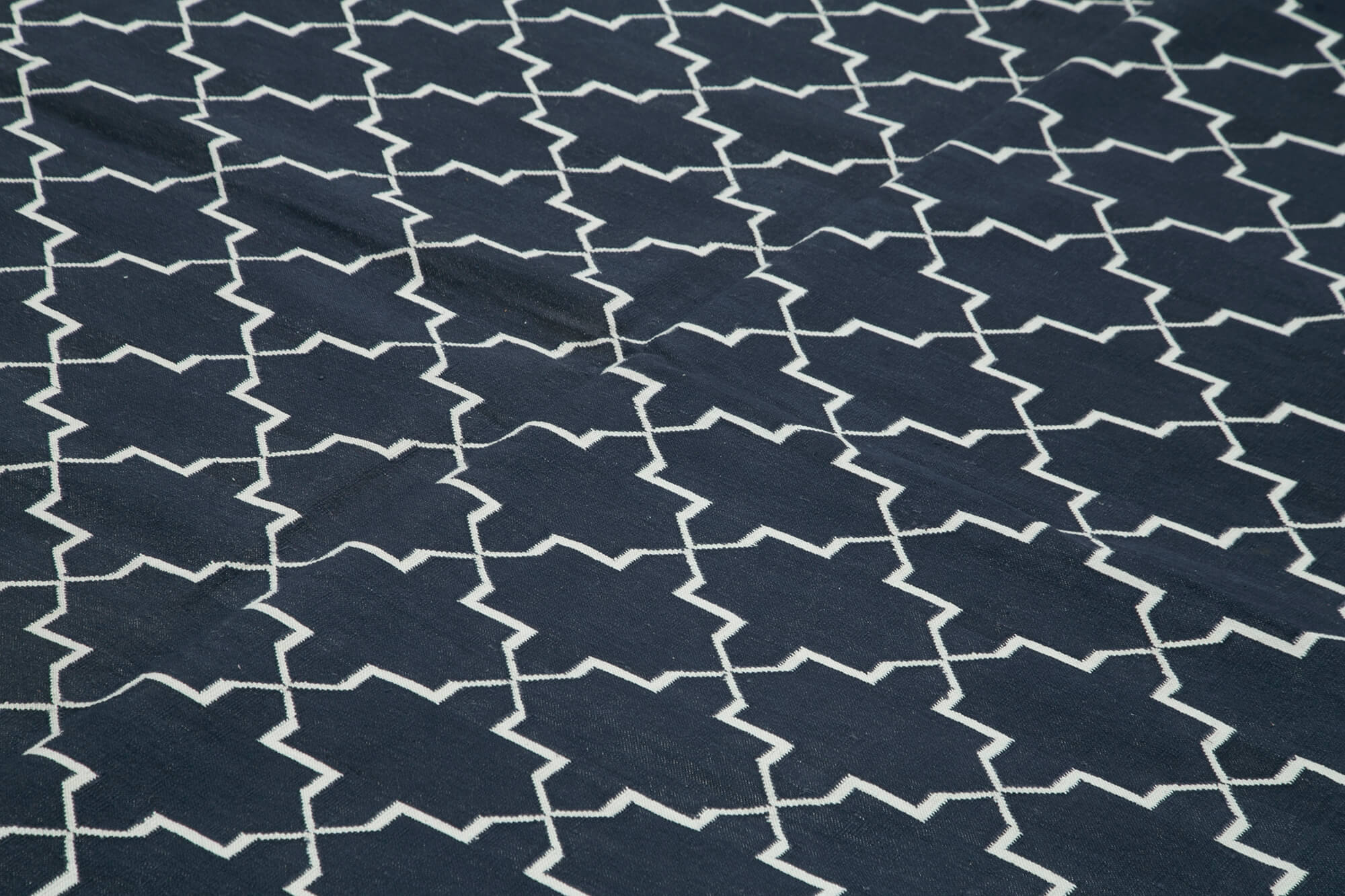 Handmade Area Rug - Black Geometric Cotton Wool Rug 9'1'' x 11'10''