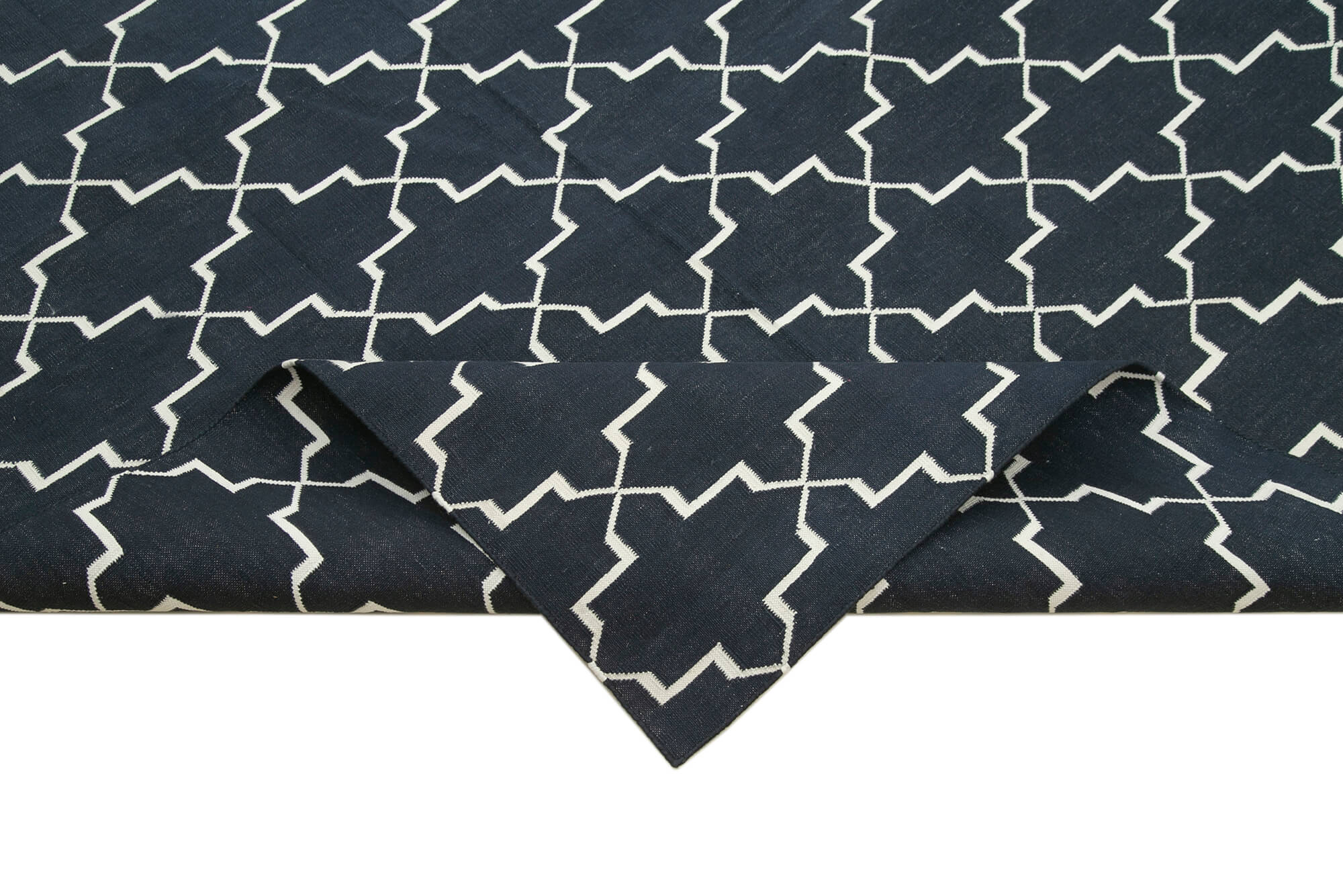 Handmade Area Rug - Black Geometric Cotton Wool Rug 9'1'' x 11'10''