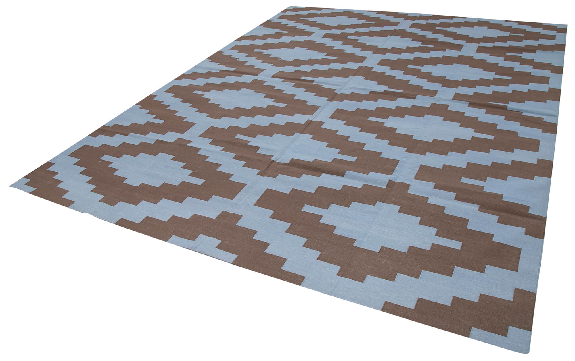 Handmade Area Rug - Brown Geometric Cotton Wool Durable Soft Living Room Carpet