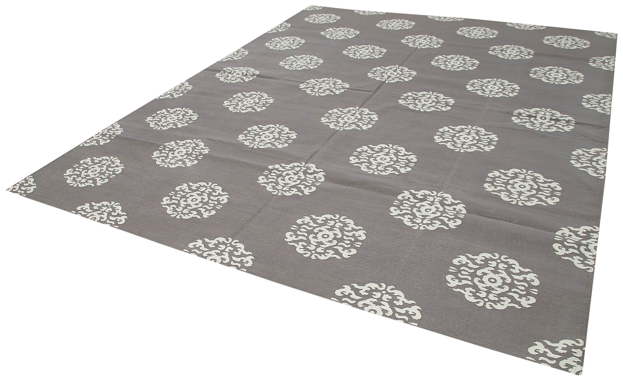 Handmade Wool Area Rug - Grey Geometric Design Cotton Wool Rug 9'1'' x 11'8''