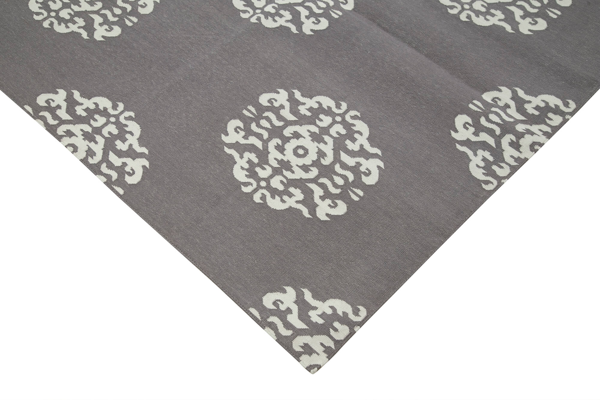 Handmade Wool Area Rug - Grey Geometric Design Cotton Wool Rug 9'1'' x 11'8''