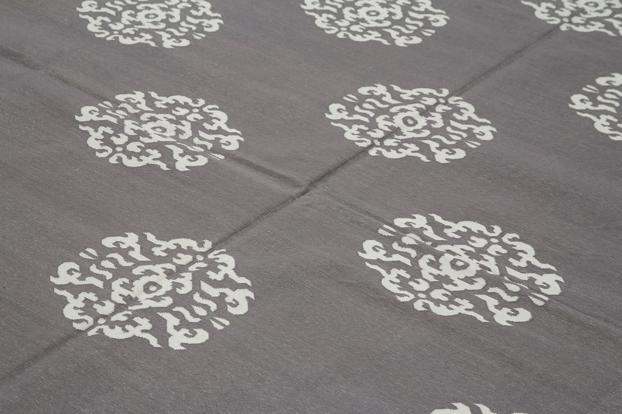 Handmade Wool Area Rug - Grey Geometric Design Cotton Wool Rug 9'1'' x 11'8''
