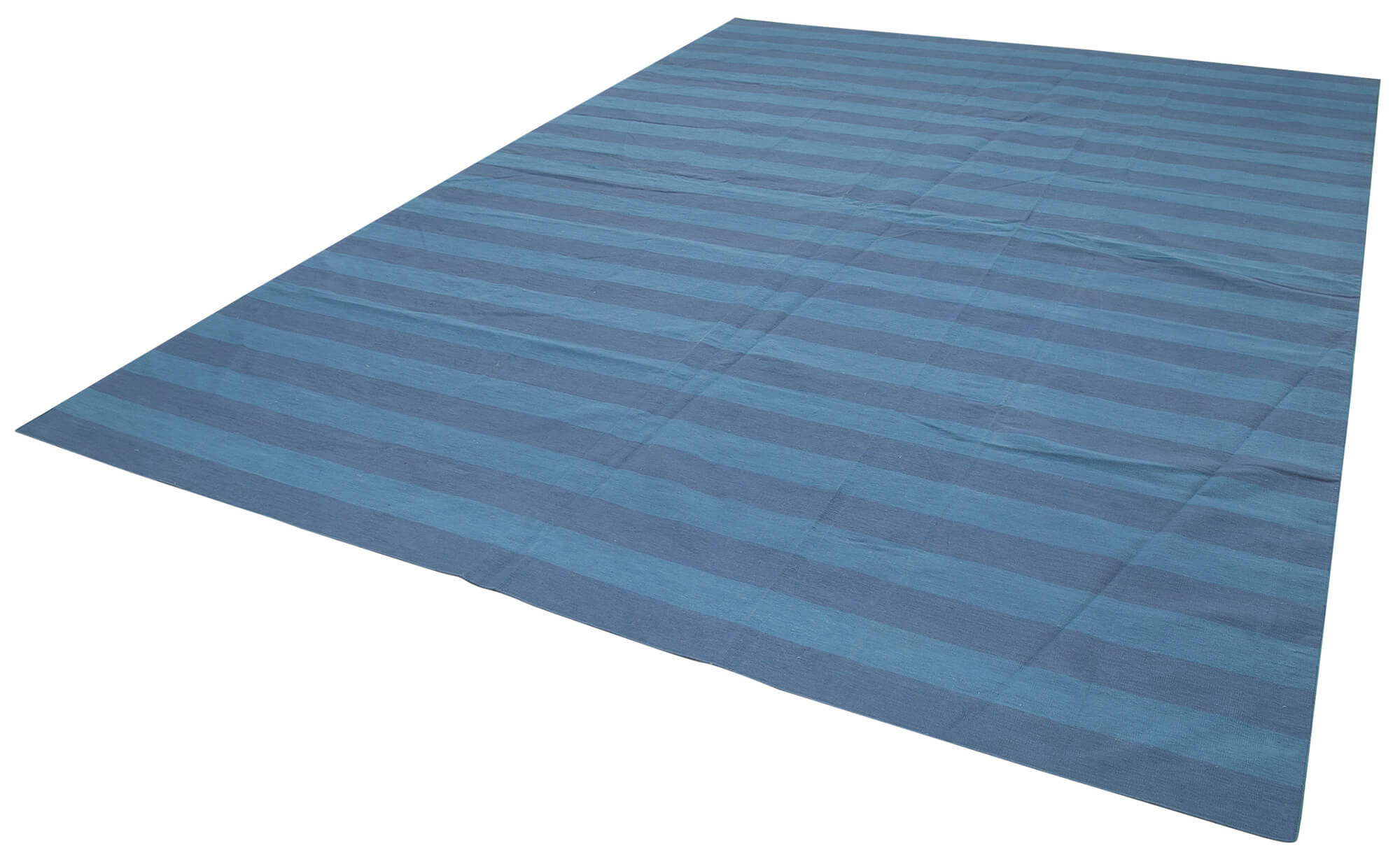 Handmade Area Rug - Blue Geometric Cotton Wool Rug 8'11'' x 12'1'' | Hand Woven Carpet