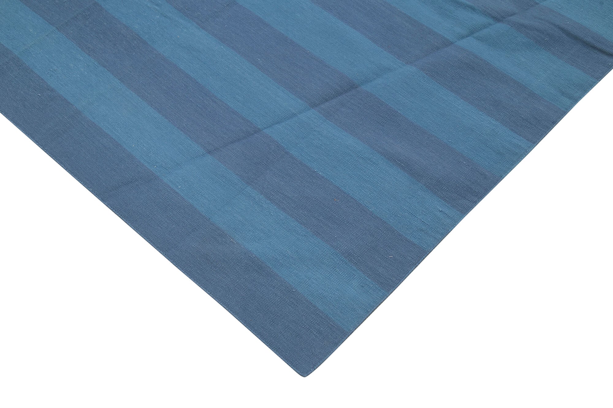 Handmade Area Rug - Blue Geometric Cotton Wool Rug 8'11'' x 12'1'' | Hand Woven Carpet
