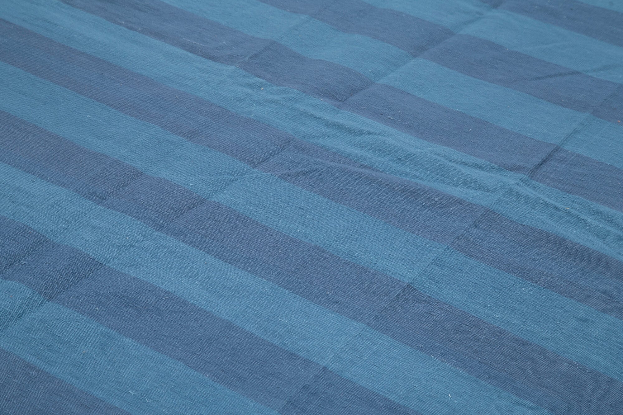 Handmade Area Rug - Blue Geometric Cotton Wool Rug 8'11'' x 12'1'' | Hand Woven Carpet