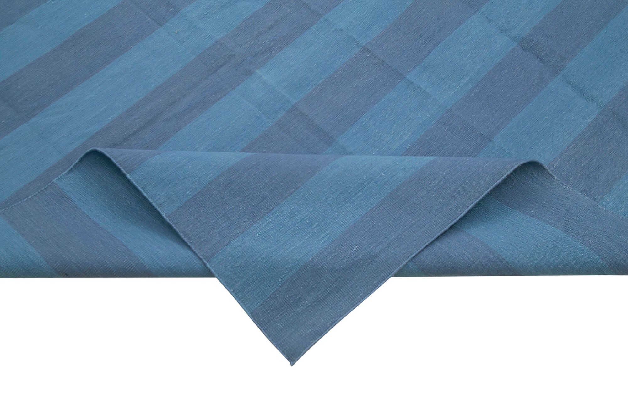 Handmade Area Rug - Blue Geometric Cotton Wool Rug 8'11'' x 12'1'' | Hand Woven Carpet