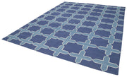 Handmade Area Rug – Blue Geometric Cotton Wool Carpet 9'2'' x 11'9'' for Living Room