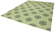 Handmade Wool Area Rug | Vintage Turkish Rug with Green Geometric Pattern & Durable Cotton Base