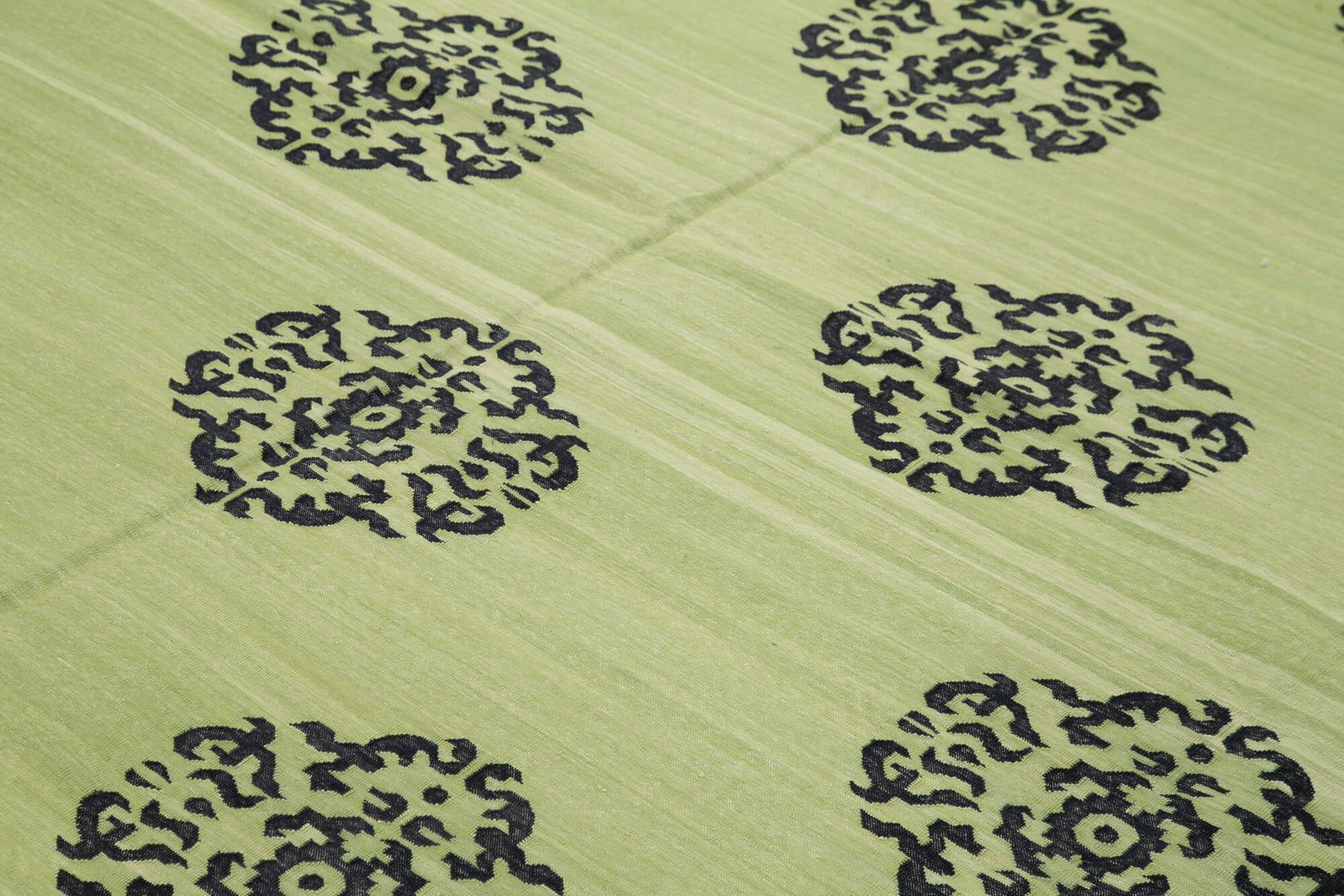 Handmade Wool Area Rug | Vintage Turkish Rug with Green Geometric Pattern & Durable Cotton Base