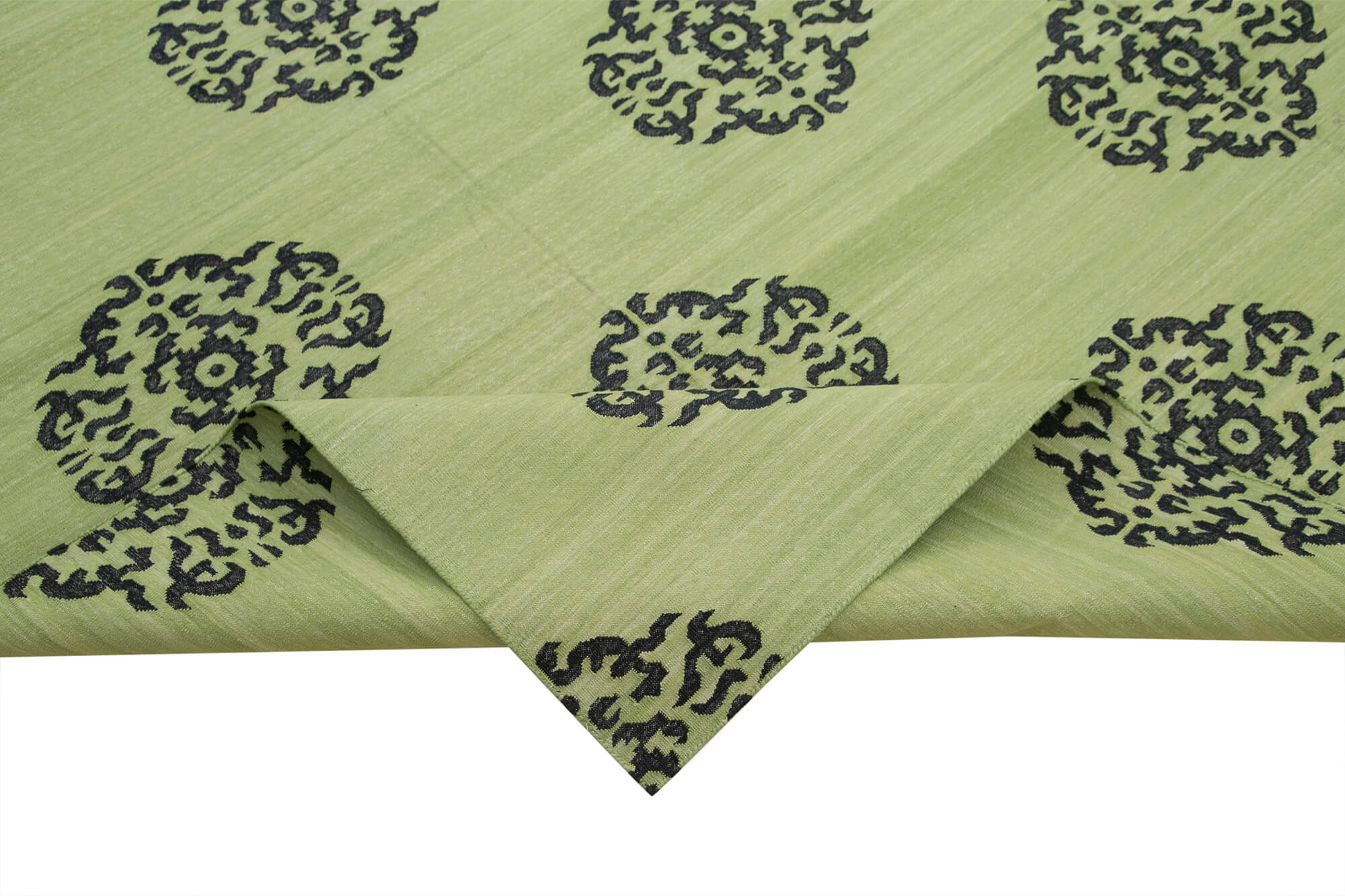 Handmade Wool Area Rug | Vintage Turkish Rug with Green Geometric Pattern & Durable Cotton Base