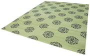 Handmade Area Rug – Green Geometric Cotton Wool Vintage Hand Woven Carpet 9'1''x11'9''