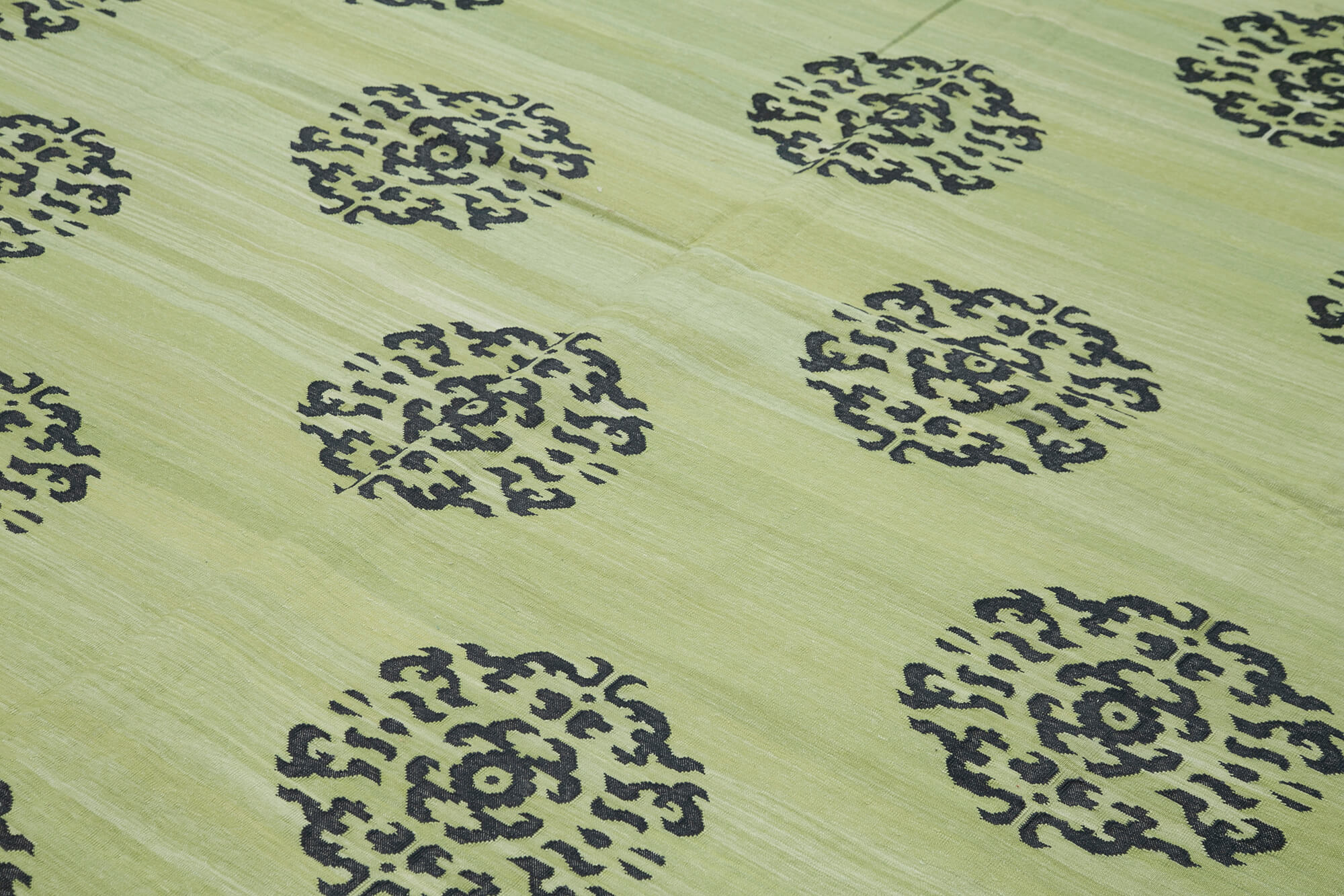 Handmade Area Rug – Green Geometric Cotton Wool Vintage Hand Woven Carpet 9'1''x11'9''