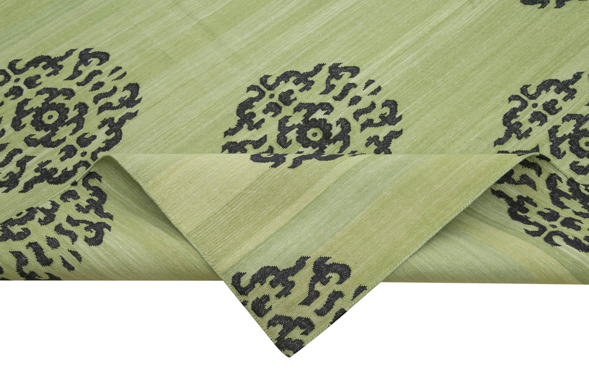 Handmade Area Rug – Green Geometric Cotton Wool Vintage Hand Woven Carpet 9'1''x11'9''