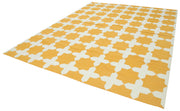 Handmade Area Rug - Yellow Geometric Cotton Wool Rug 9'2" x 11'9" | Vintage Handwoven Carpet