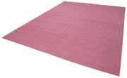 Handmade Area Rug - Pink Geometric Wool & Cotton Vintage Turkish Carpet 9'1" x 11'9"