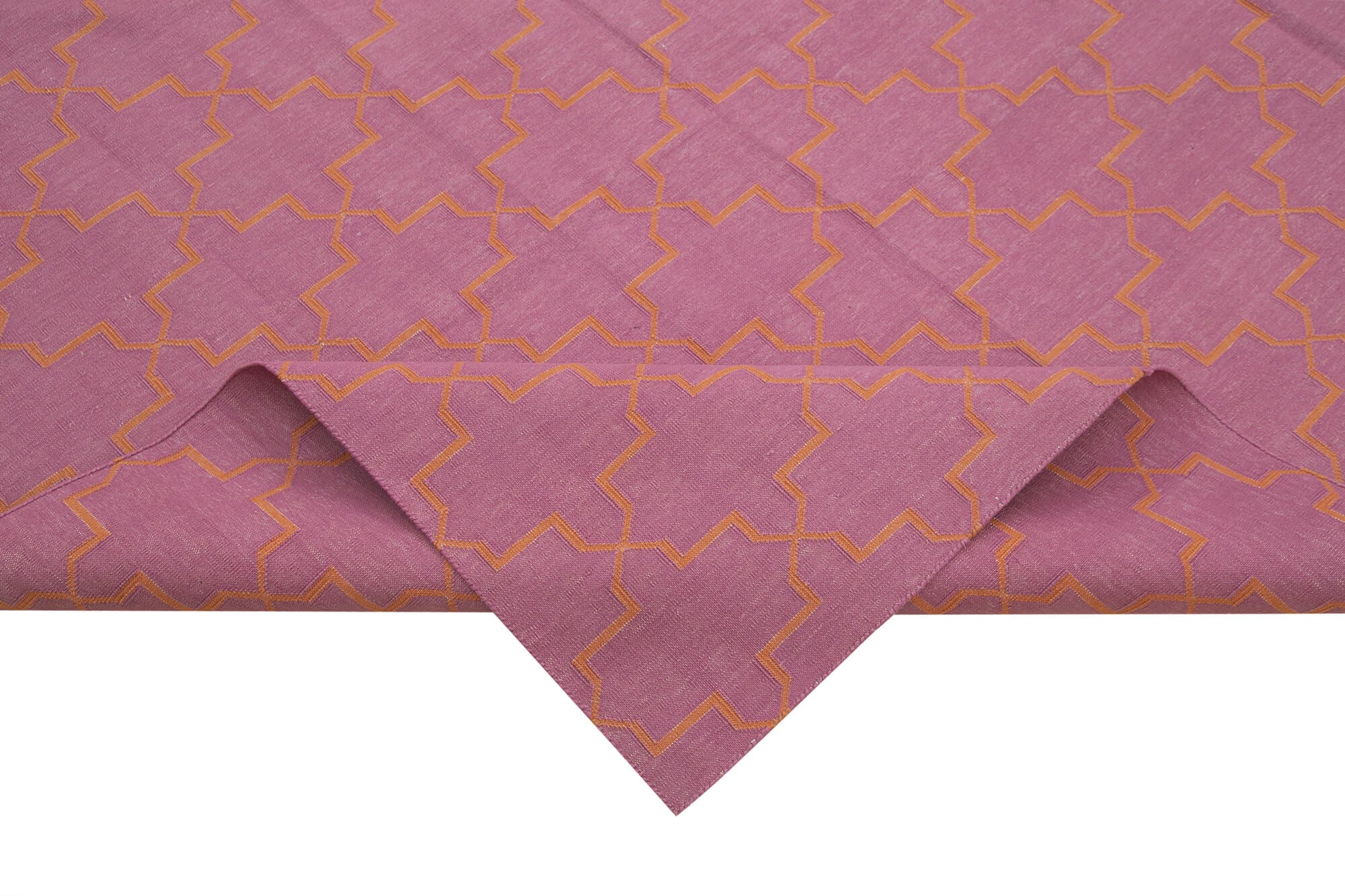 Handmade Area Rug - Pink Geometric Wool & Cotton Vintage Turkish Carpet 9'1" x 11'9"