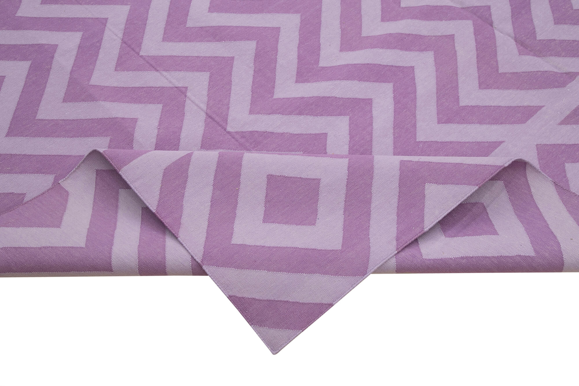 Handmade Cotton Wool Rug - Purple Geometric Area Rug, Vintage Turkish Carpet 9'2"x11'9"