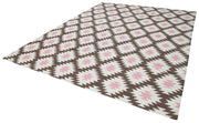 Handmade Wool Area Rug | Vintage Turkish Rug with Brown Geometric Pattern – Soft Texture Carpet