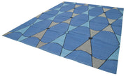 Handmade Area Rug – Blue Geometric Cotton Wool Vintage Turkish Carpet 9'3" x 11'9"